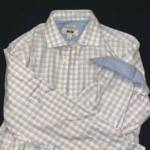 Blue, orange & white Joseph Abboud dress shirt. large, gently worn condition.